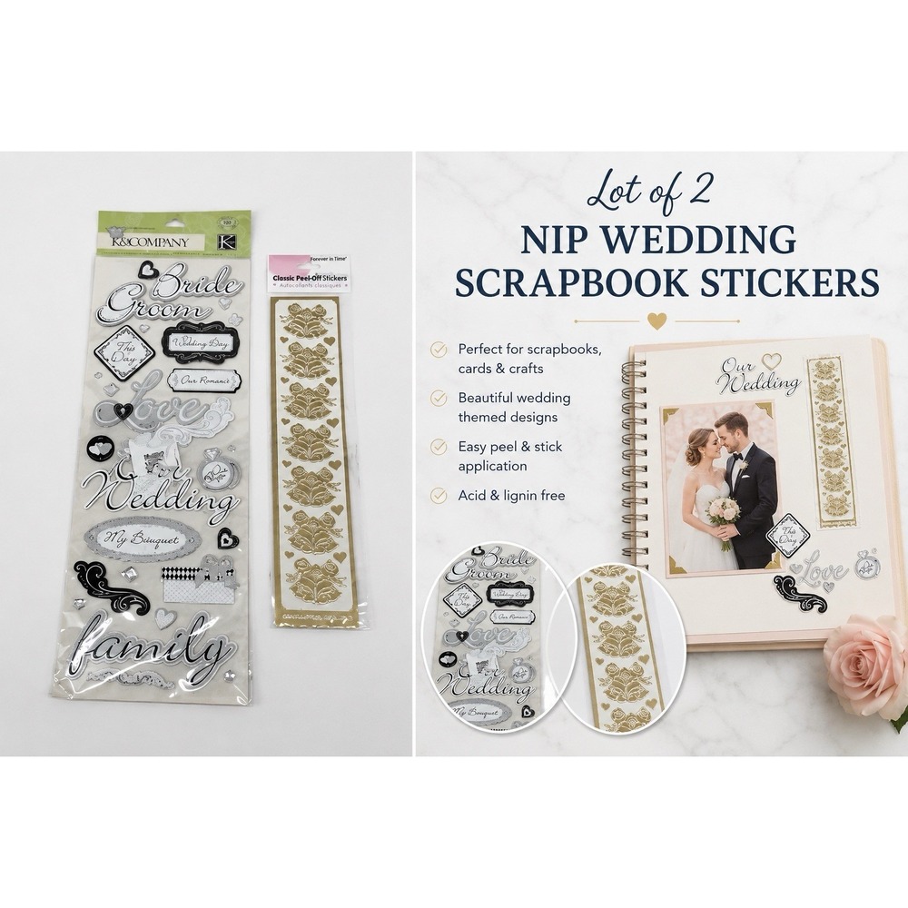 K&Company Stampendous Wedding Scrapbook Stickers 2 Pack Lot Gold Bells Romantic